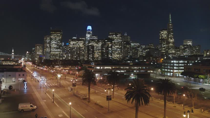 Skyline of the illuminated city at night