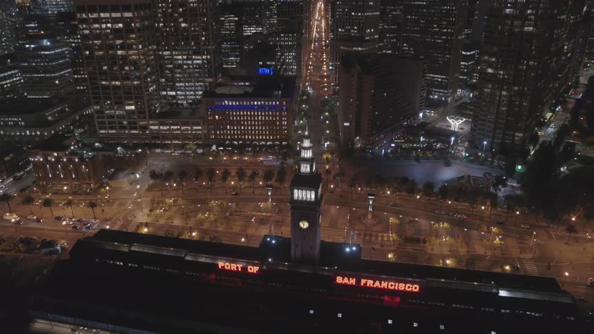 A tower sits over the port of san francisco