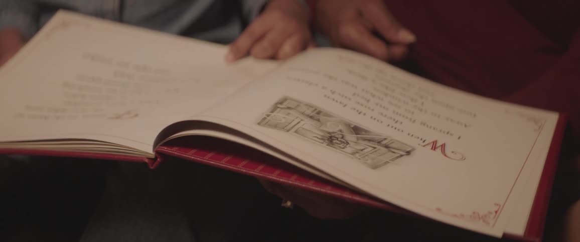 Young child and an adult look at a book together