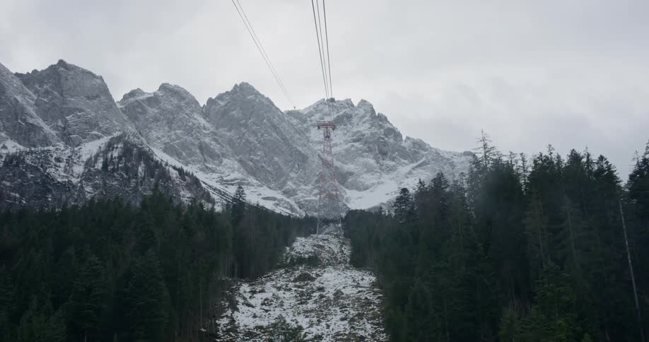 A gondola track through the mountains