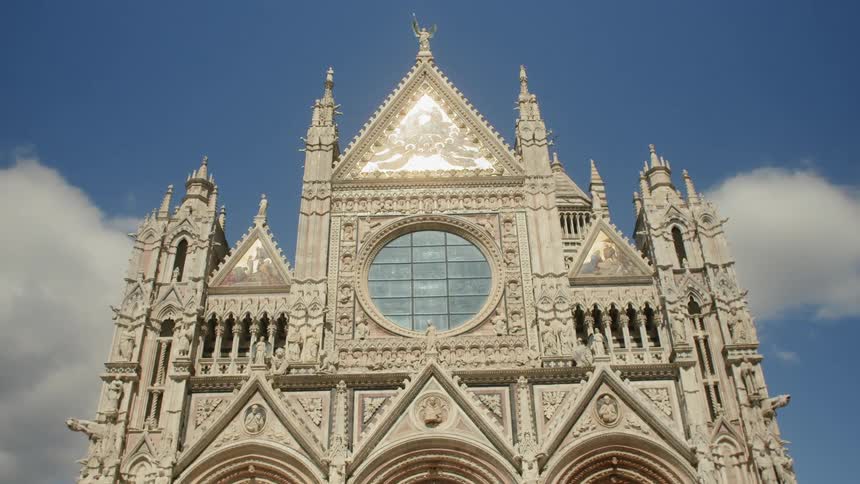 Close up view of an elaborate stone building