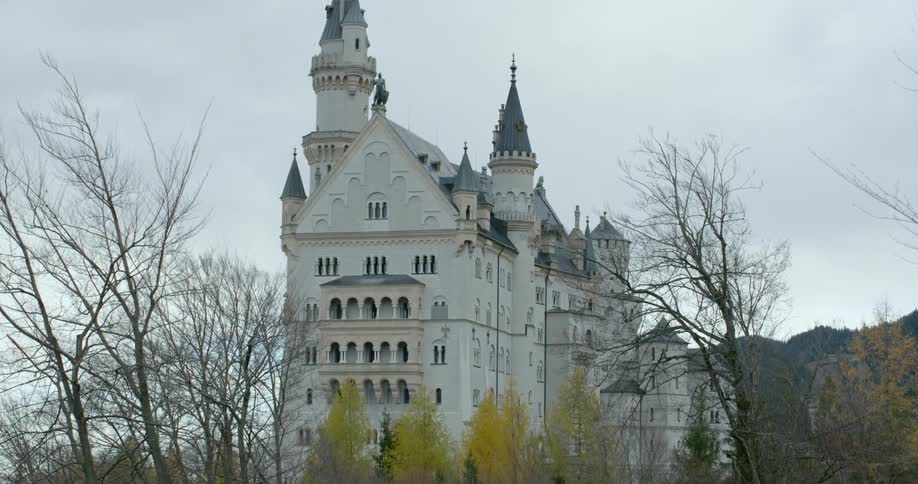 A castle stands amongst trees