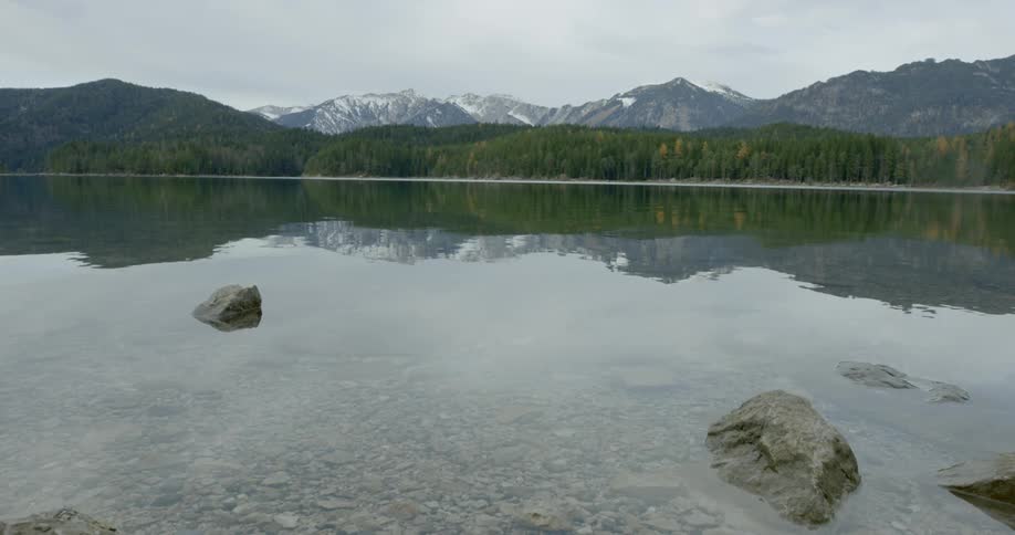 The water is calm in the lake
