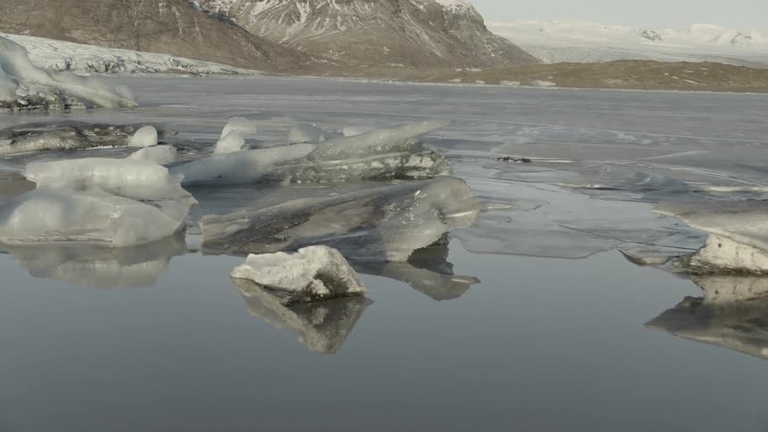 Large pieces of ice in the water