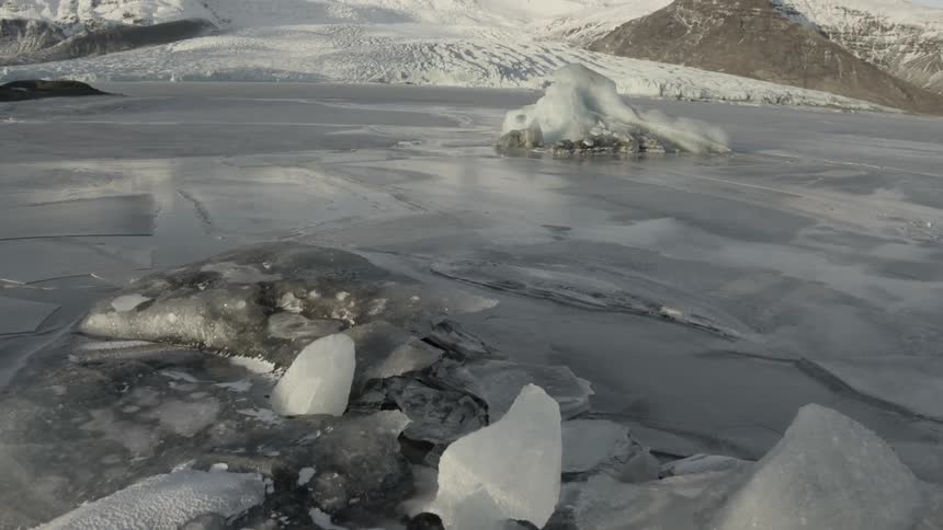 An aerial view of an ice mountain