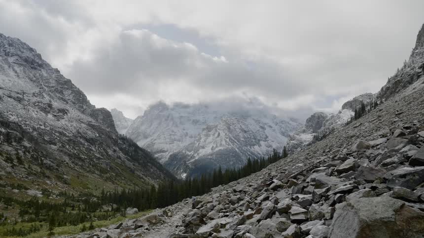 A scenery of rocky and icy mountain