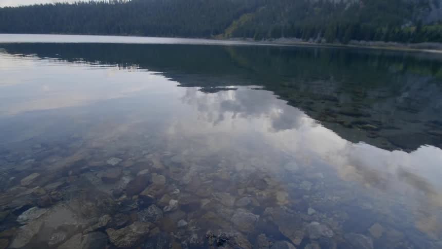 A reflection on a clear lake