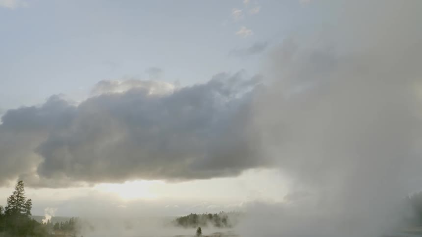 Mist rises from the ground