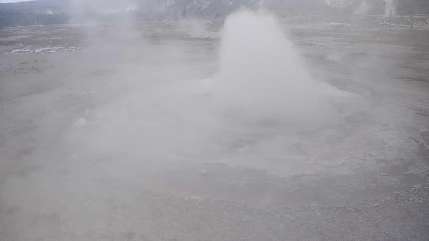 Steam rises as a geyser erupts