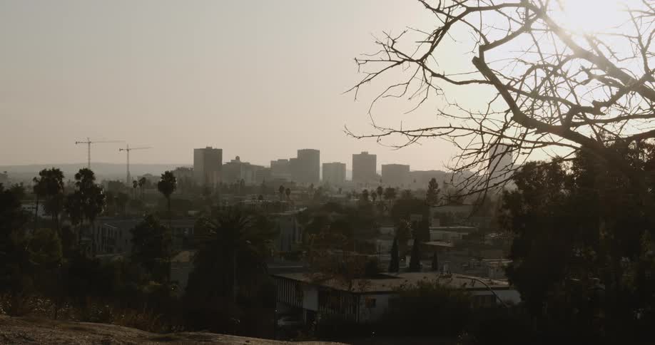 A sprawling city is filled with both residential buildings nearby and taller office buildings in the distance