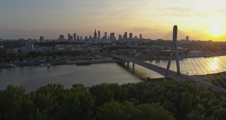 Skyline view of the city and a bridge over the water