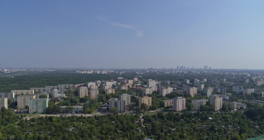 Birds eye view of a city skyline