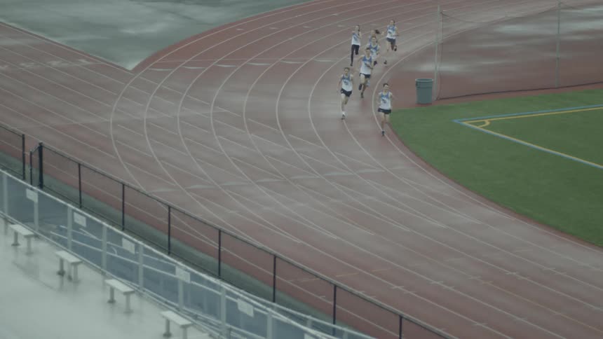 People race on the track below