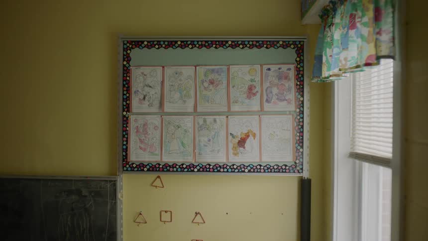 Pictures are in a classroom on the wall