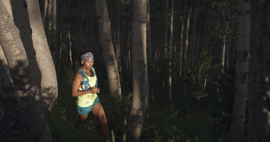 A person running thru the woods