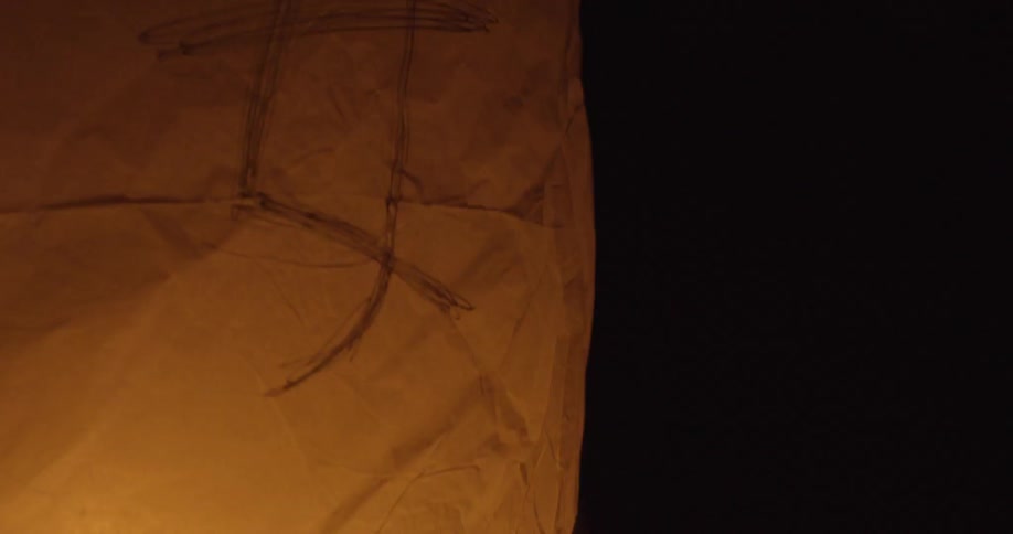 A candle balloon illuminates the night