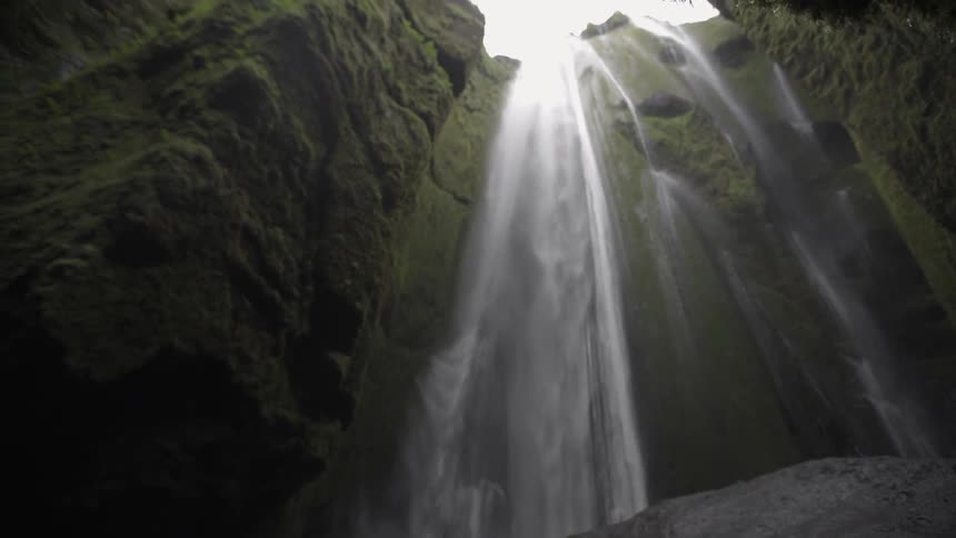 A waterfall in a cavern