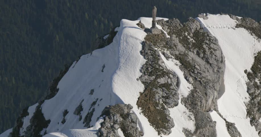 Birds eye view of a snowy mountain top