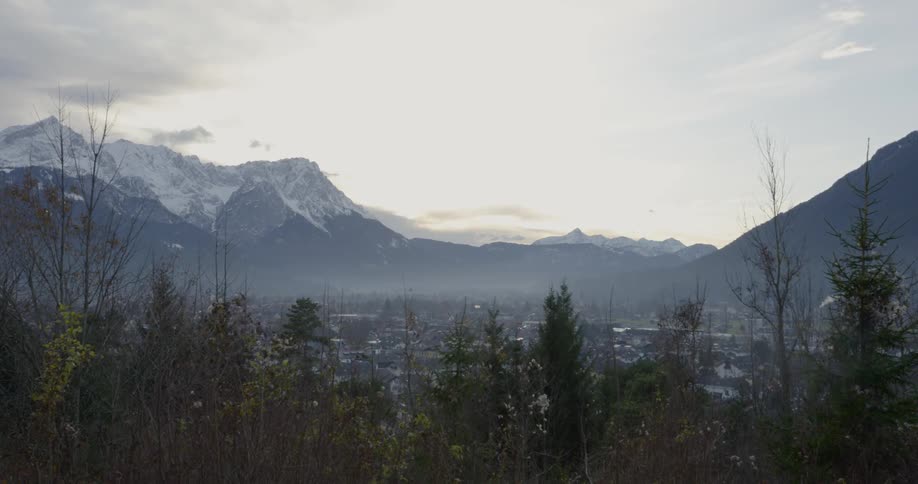 Landscape view of the mountains in front of a city