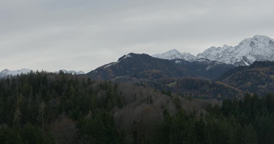The mountains are covered with trees below