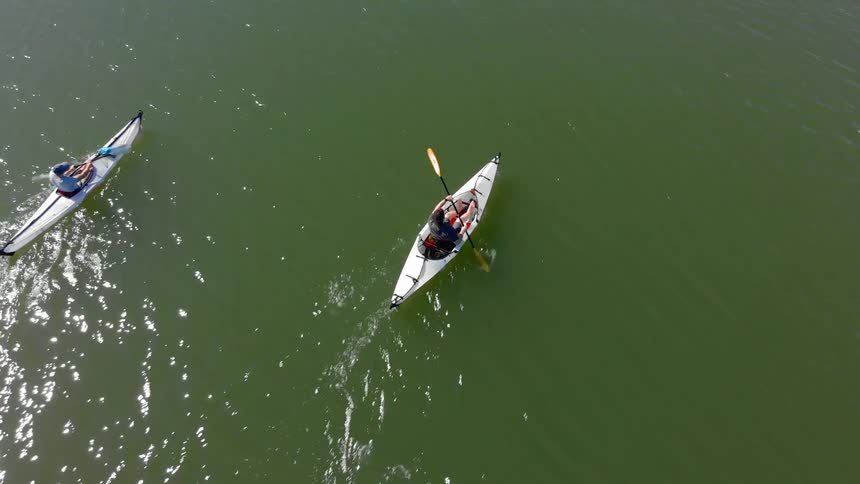 People kayaking at a lake