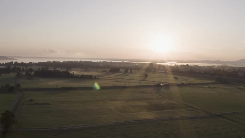 A scenery of a grass field at dawn