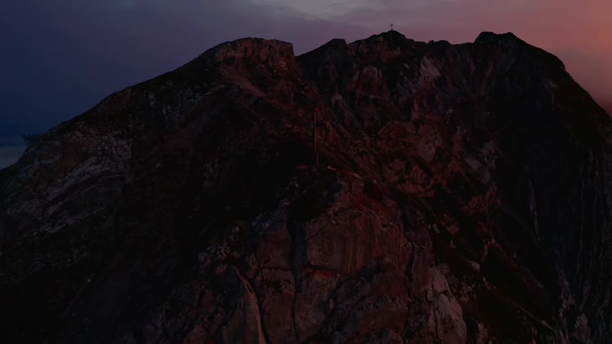 An aerial scenery of a mountain at dawn