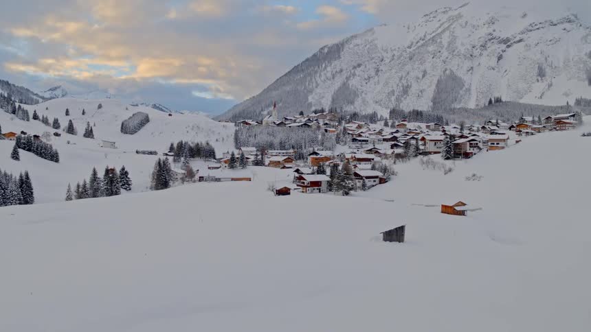 A snow covered ski resort