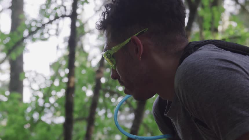 A portrait of a man with glasses in the forest