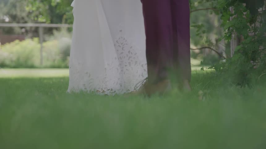 A wedding couple at park