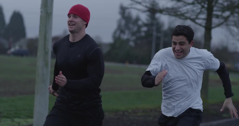 Two men race outside