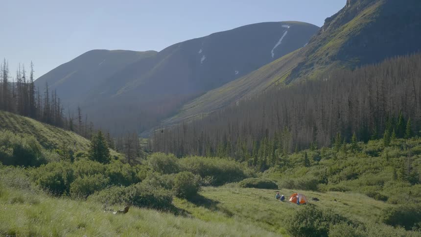 Wide shot of a mountainside