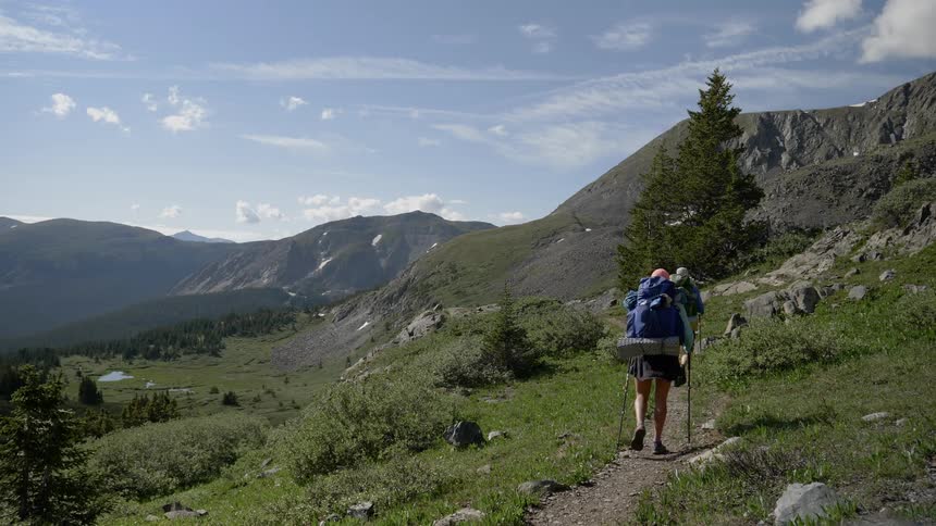 A couple hiking in the mountain