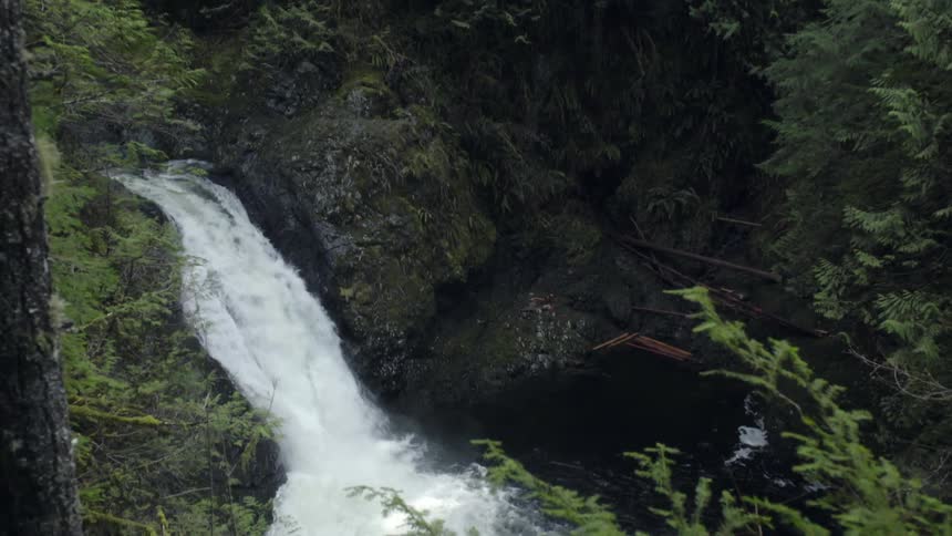 A waterfall on a sunny day