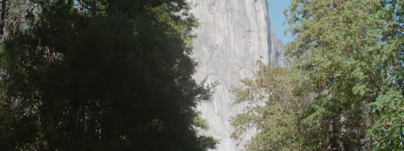 Panning shot of a cliff by a forest