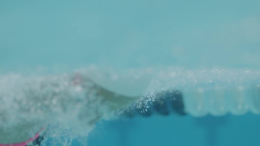 A female swimmer underwater in a lane in a pool