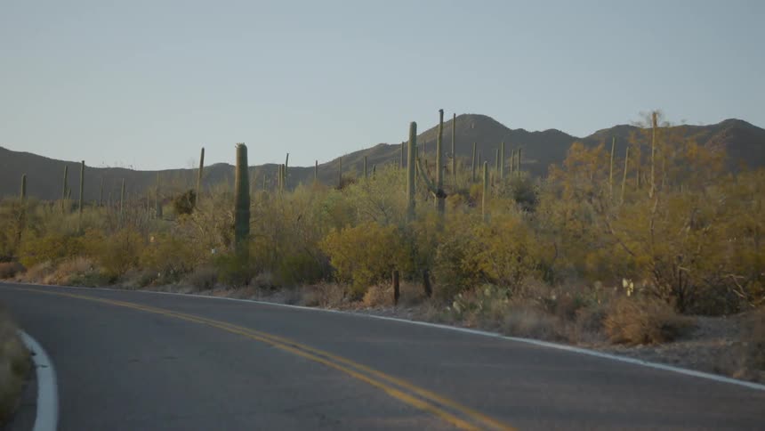 A road in the desert with mountains and the sky in the background