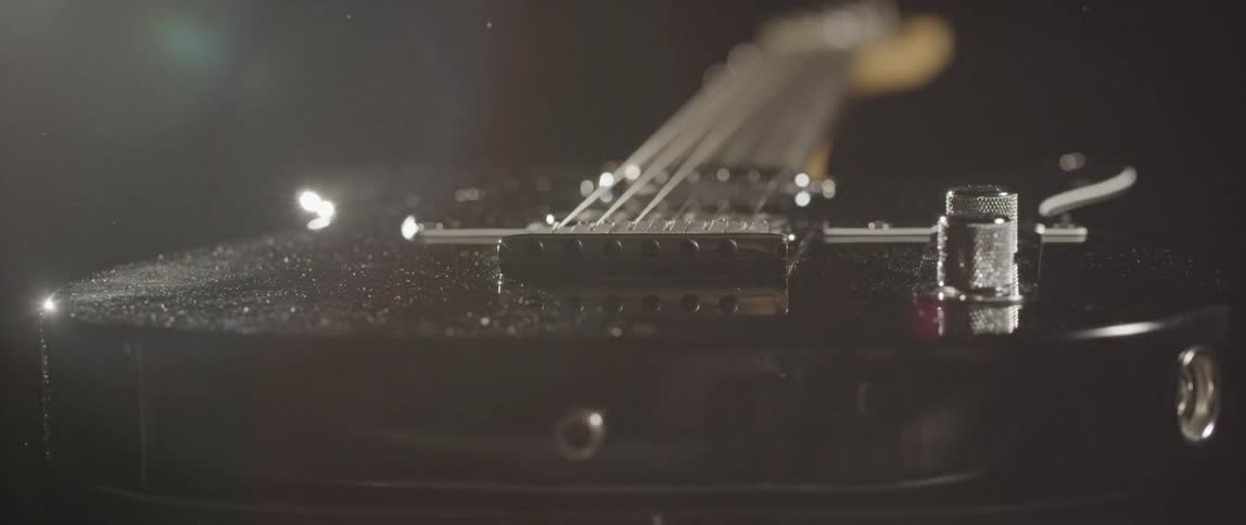 Close up view of a guitar