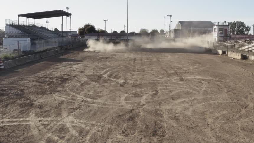 A car spins through the course