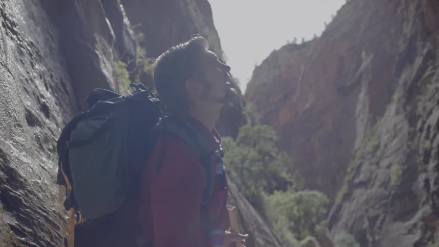 A man hiking alone at the mountain