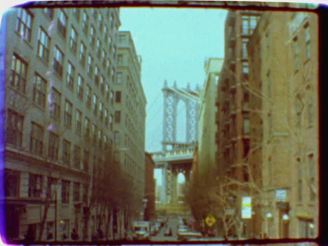 View of bridge from city street