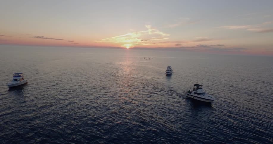 Several boats float in the ocean