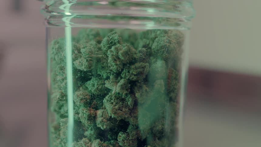 Cannabis is displayed in a jar