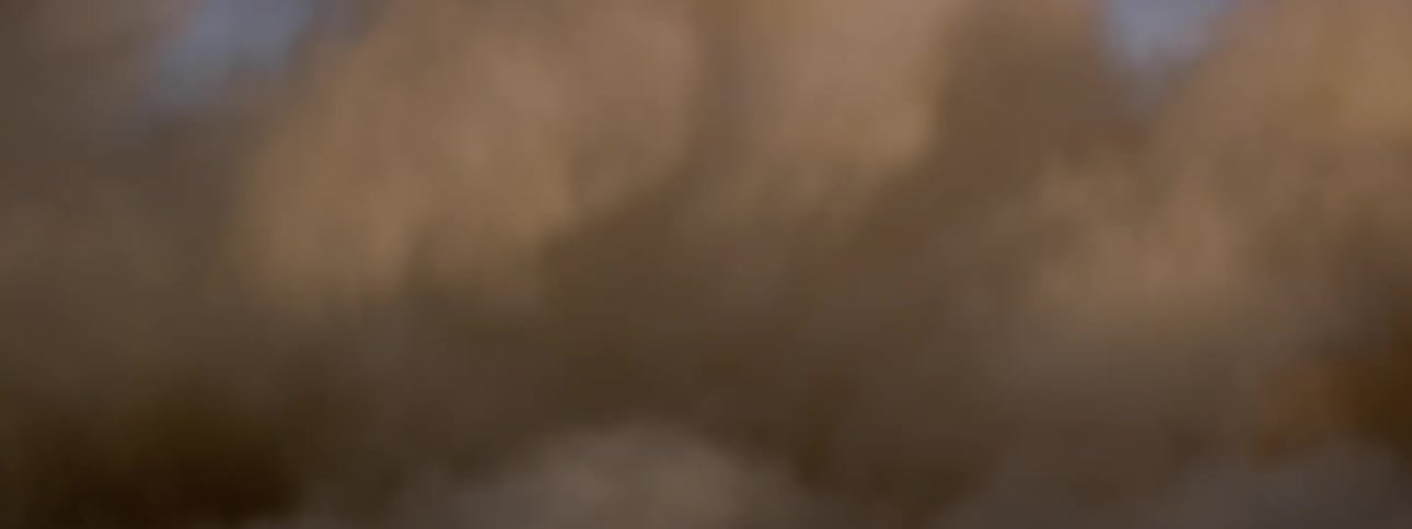The vehicle makes a sharp turn creating a dust cloud