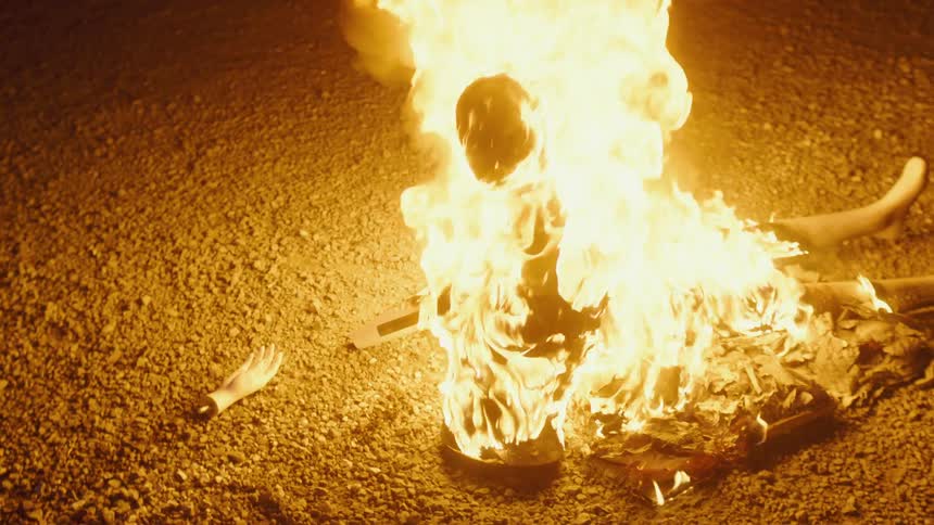 A bonfire burns