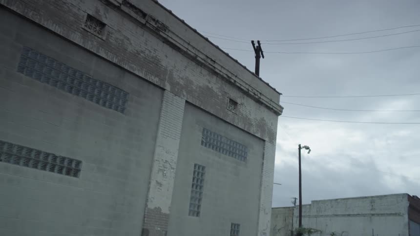 A large gray building