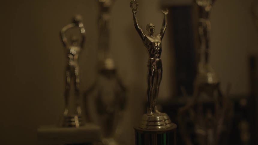Sports trophies are on display