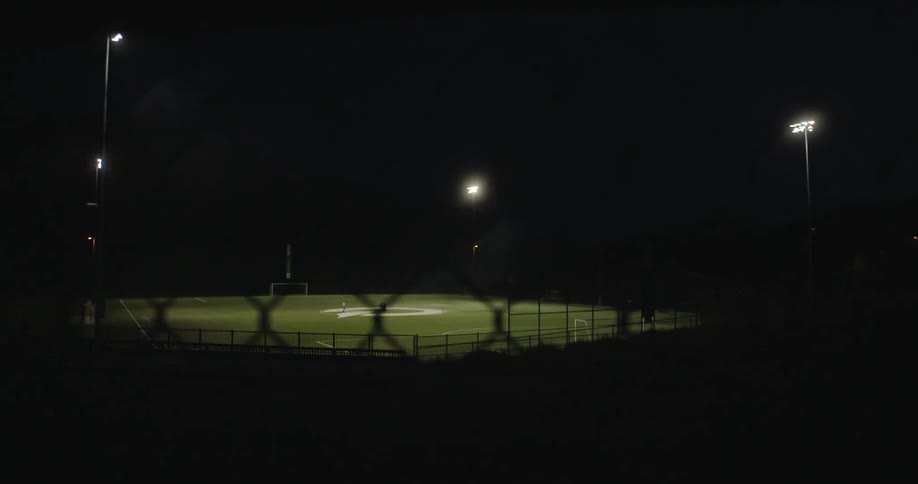 View of a baseball diamond at night