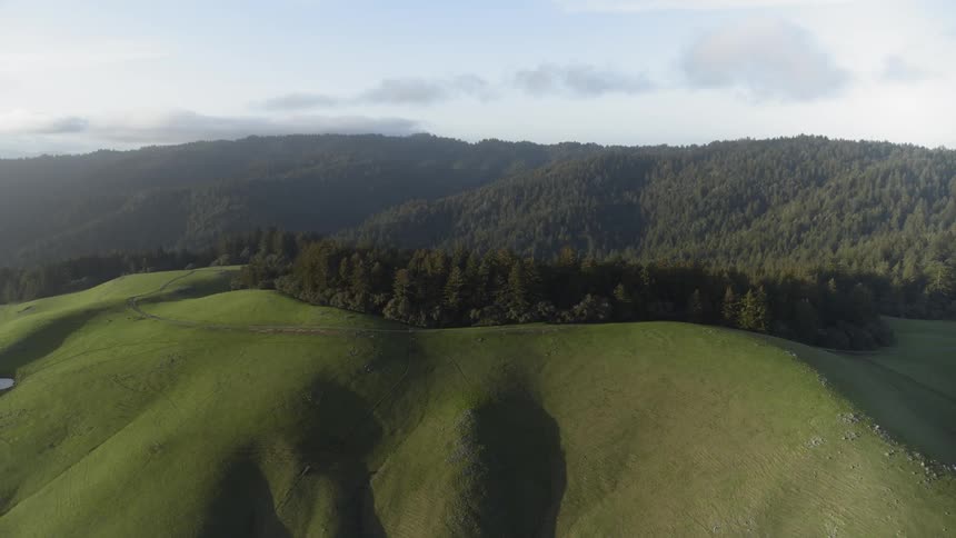 A golf course with forest and the sky in the background