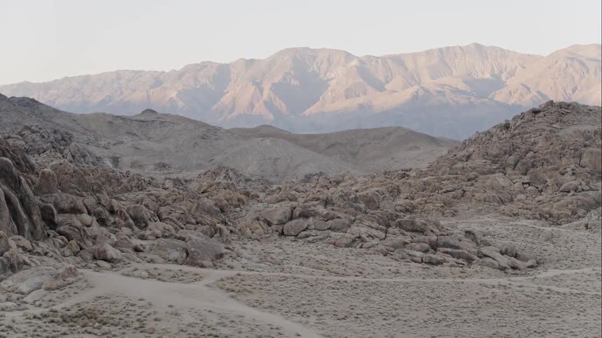 A dry and rocky mountainous desert landscape shows now signs of life